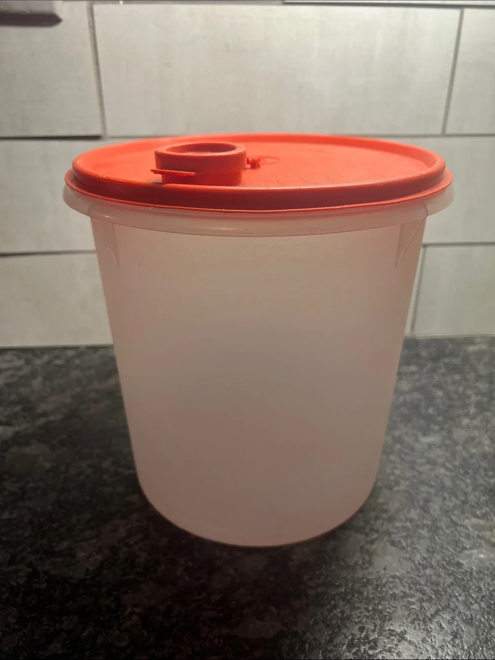 Tupperware Red  Flip Lid Round Food Storage Container/Canister. Minor scratches